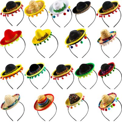 Sonarun 18 Pieces Mexican Sombrero Headbands Cinco De Mayo Hat Headhair Fiesta Headbands for Fun Fiesta Party Supplies Mexican Theme Decorations