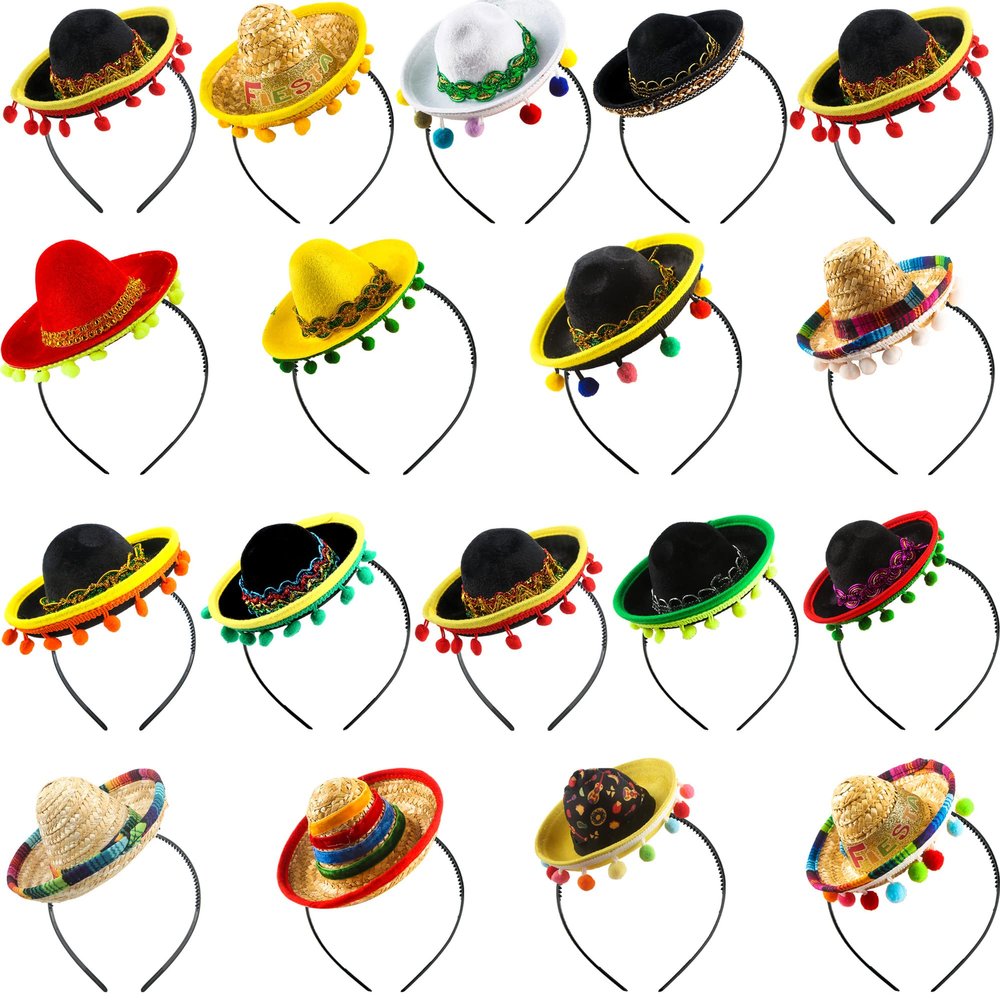 Sonarun 18 Pieces Mexican Sombrero Headbands Cinco De Mayo Hat Headhair Fiesta Headbands for Fun Fiesta Party Supplies Mexican Theme Decorations