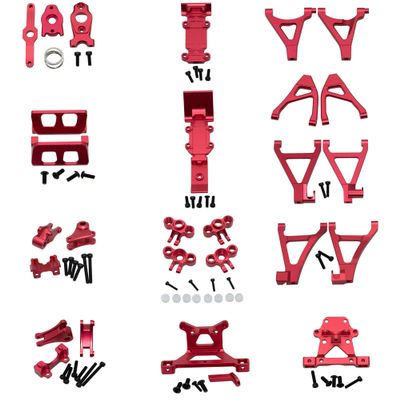 Upgrade Compatible with Traxxas 1/16 E-REVO Mini Slash Rc Car Body Post Mount & Skid Plate & Axle Carriers Knuckle Arm & Suspension Rocker Arms & Steering Full Set Aluminum Alloy Parts(Red)