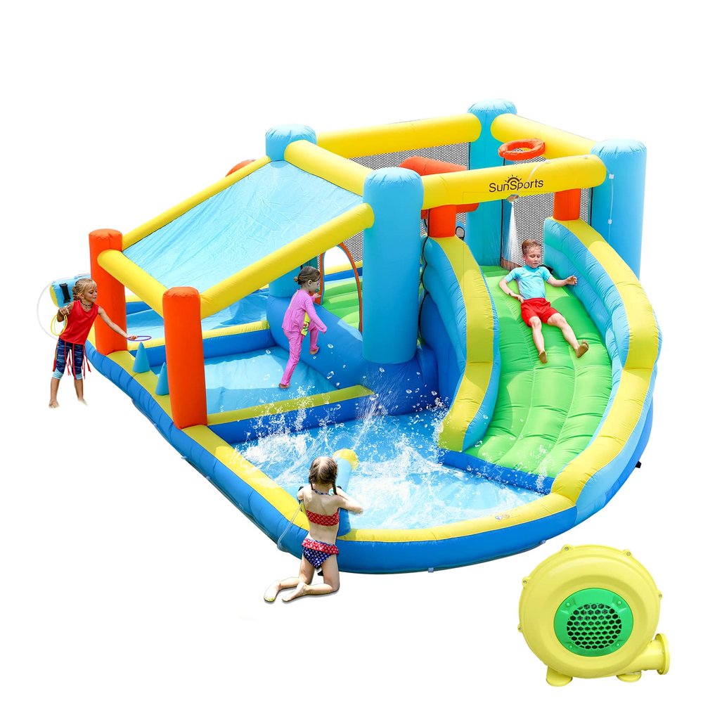 SunSports Water Park, Inflatable Bounce House, Water Bounce House, Indoor Bounce House for Kids 3-6, Jump House,Bouncy Castle with Blower
