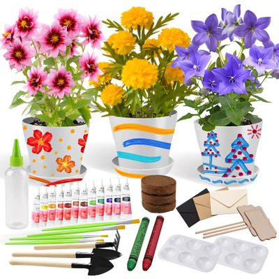 Paint & Plant Childrens Gardening Kit for Girls Boys Toys Garden Flower Gardening Gift for Kids Flower Pots Seeds Art Craft Grow Garden Planting Set for Kids Age 4 5 6 7 8 9 10 11 12 13 14 Years Old