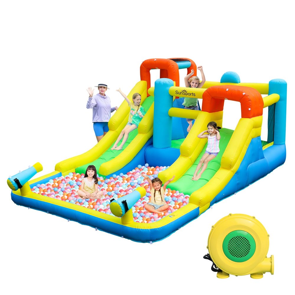 SunSports Bounce House with Dual Slide - Inflatable Bounce House,Indoor Bounce House,Bouncy Castle for Kids,Waterslide,Inflatable Water Park,Jump House,Water Slide for Kids Outdoor Backyard Party