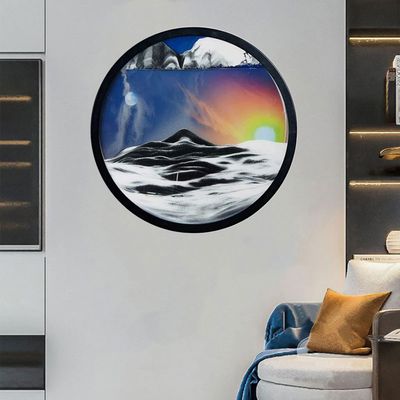 Moving Sand Art, Sand Art Liquid Motion 360 Rotation Wall Sculpture Decor Mount Round Sandscape Frame Display Sandscape Moving Picture for Home Office, Relaxing Decorative Gift (23.6",I)