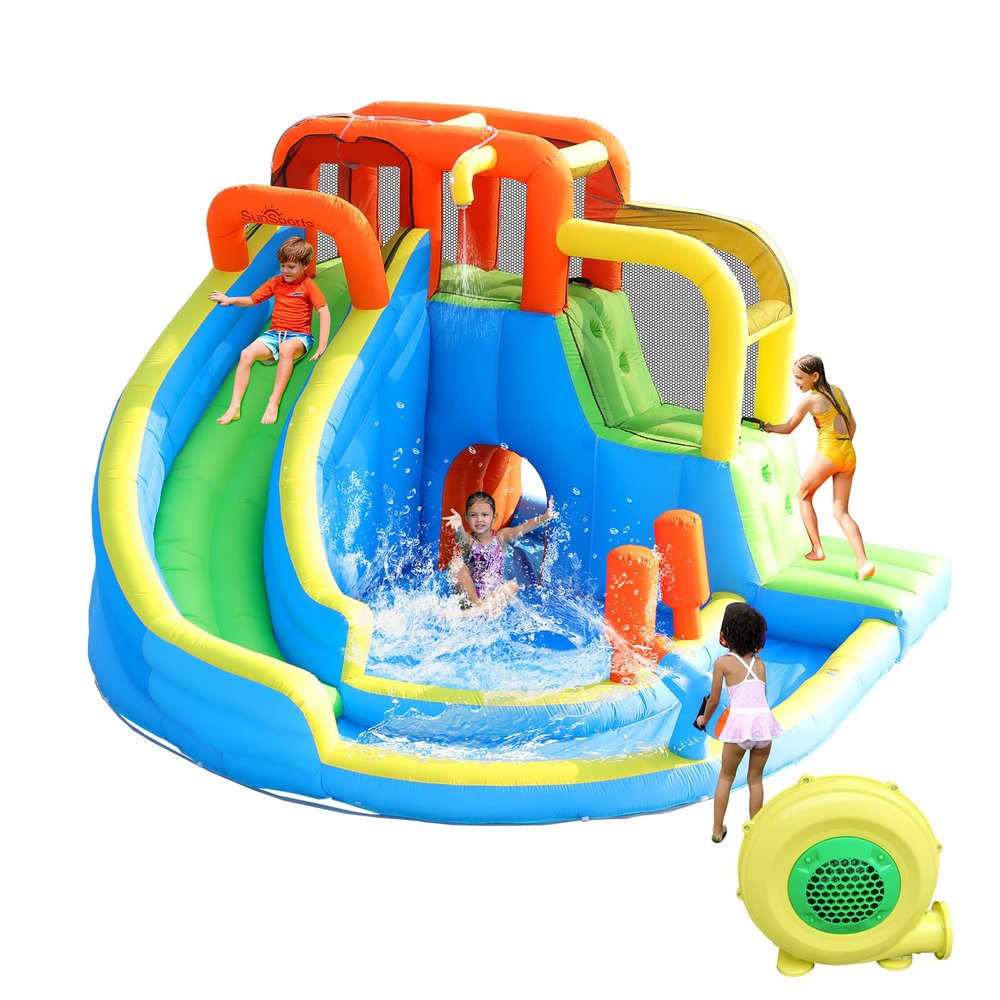 SunSports Inflatable Water Slide - Bounce House,Bouncy Castle for Kids Outdoor, Inflatable Water Park with Slide for Backyard Party, Jump House for Wet and Dry