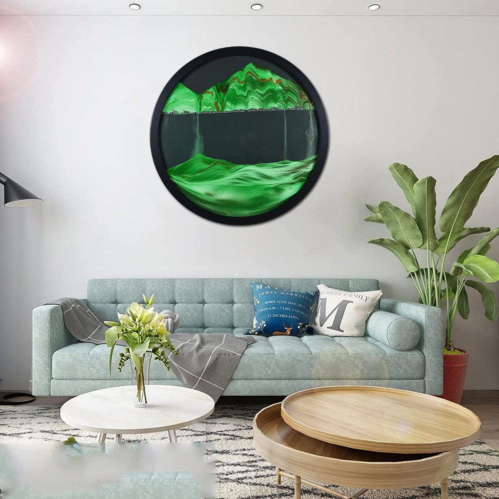 Moving Sand Art, Sand Art Liquid Motion 360 Rotation Wall Sculpture Decor Mount Round Sandscape Frame Display Sandscape Moving Picture for Home Office, Relaxing Decorative Gift (11.4",E)