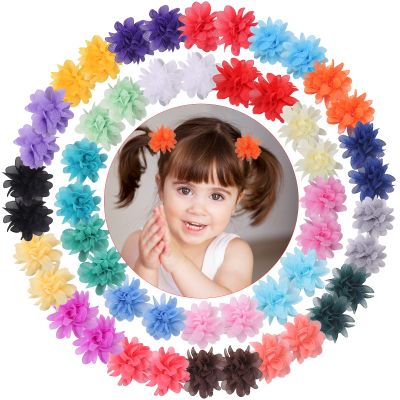 Chiffon Flower Hair Ties for Baby Girl, 50pcs 2" Flower Hair Ties for Toddler Girls Bow Flower Elastic Hairbands For Kids Children Multi-colored-4
