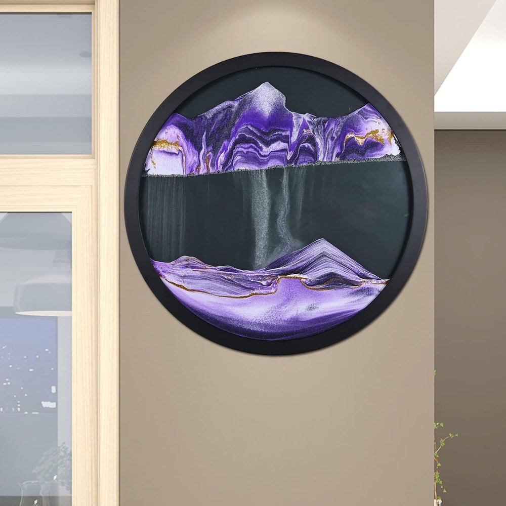Moving Sand Art, Sand Art Liquid Motion 360 Rotation Wall Sculpture Decor Mount Round Sandscape Frame Display Sandscape Moving Picture for Home Office, Relaxing Decorative Gift (11.4",C)