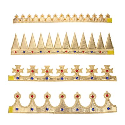 4Pcs Gold King Crown for Kids, Royal Jeweled Costume Crowns, Adjustable Birthday Party Hat, Halloween Cosplay Prop for Kings & Queens