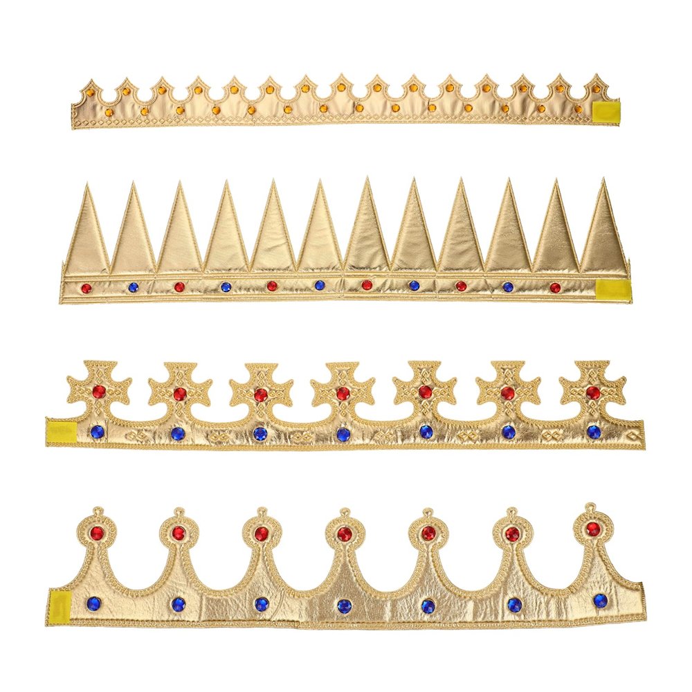 4Pcs Gold King Crown for Kids, Royal Jeweled Costume Crowns, Adjustable Birthday Party Hat, Halloween Cosplay Prop for Kings & Queens