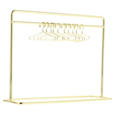 STOBOK Miniature Doll Garment Rack Set Mini Doll Dress Clothing Display Rack with 10Pcs Mini Dollhouse Clothes Hangers for Dollhouse Furniture Accessories Supplies, Golden