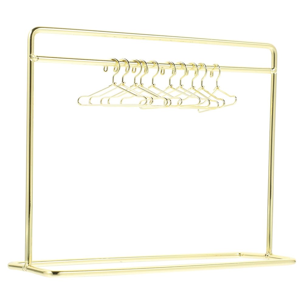 STOBOK Miniature Doll Garment Rack Set Mini Doll Dress Clothing Display Rack with 10Pcs Mini Dollhouse Clothes Hangers for Dollhouse Furniture Accessories Supplies, Golden