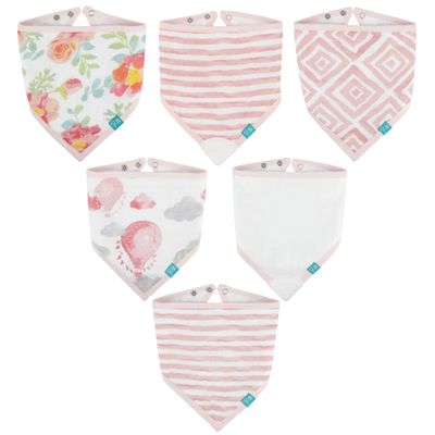 Featherhead Baby Bandana Bibs for Feeding, Drooling, & Teething - 100% Cotton Muslin with Absorbent Towel Backing (6 Pack - Floral)