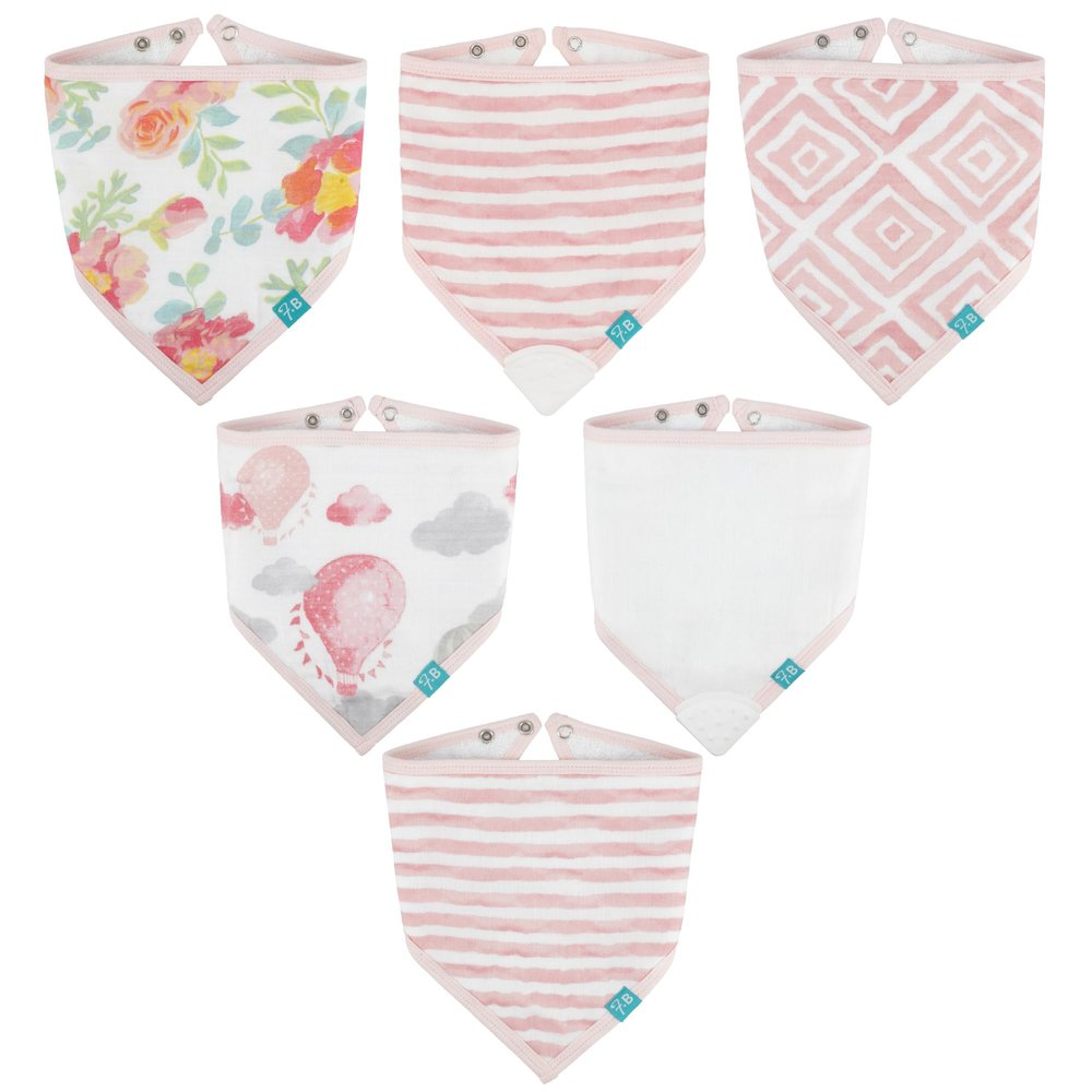 Featherhead Baby Bandana Bibs for Feeding, Drooling, & Teething - 100% Cotton Muslin with Absorbent Towel Backing (6 Pack - Floral)