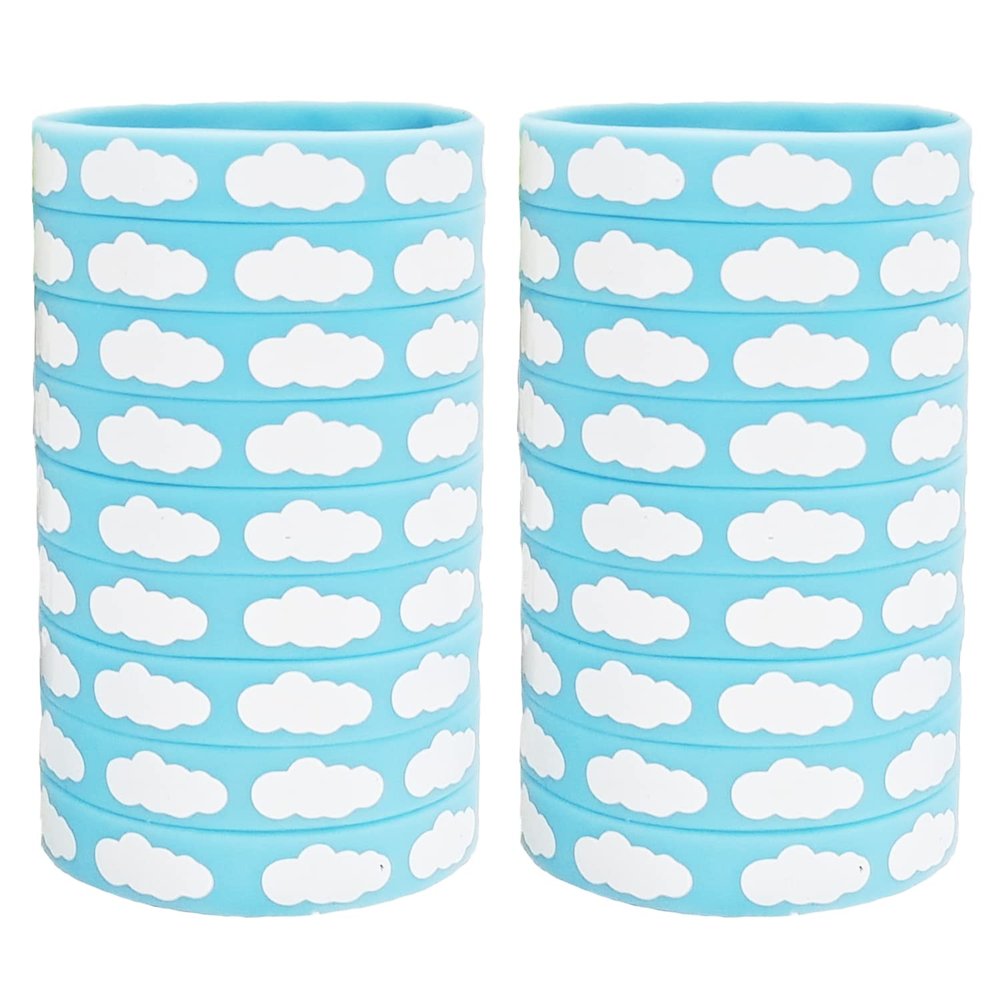 CupaPlay 24 White Cloud Silicone Wristband Rainbow Blue Sky White Clouds Baby Shower theme Birthday Party Decorations Supplies Favors