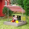 Outsunny Kids Sandbox with Canopy, Bench Seats Wooden Sand Pit, Backyard Toy with Chalkboard, Tic Tac Toe Game, Gift for Girls and Boys, Ages 3-7 view 2