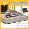 Outsunny Kids Sandbox with Canopy, Bench Seats Wooden Sand Pit, Backyard Toy with Chalkboard, Tic Tac Toe Game, Gift for Girls and Boys, Ages 3-7 view 3