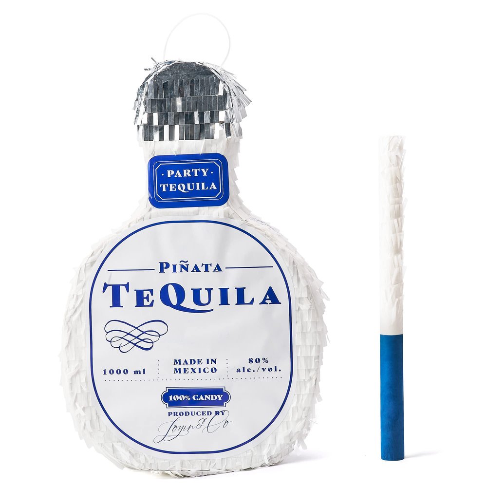 Tequila Bottle Pinata with Stick for Adult Party Decorations, Fun Fiesta Taco Party, Event Photo Props, Mexican Theme Decoration, Carnivals Festivals, 9.8W x 15.7H
