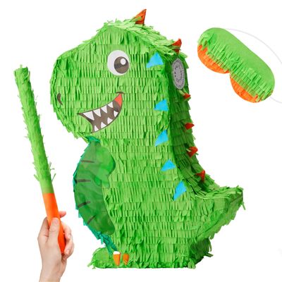 Dinosaur Pinata with Plastic Bat and Paper Blindfold15.5H X 10.5W X 3D), Cinco De Mayo Party, Dinosaur Animal Theme Parties Decorations, Indoor or Outdoor fiesta
