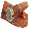 Antique Telescope London Brass Maritime | Ship Telescope Brass Spyglass Leather Carving Bounded with Hardwood Leather Box view 1