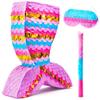 Mermaid Tail Pinata with Plastic Bat and Paper Blindfold for Fun Fiesta Taco Party Supplies, Photo Props, Mexican Theme Decoration, Carnivals Festivals, Girl Kids Birthday Parties 13W x 15.7H view 1