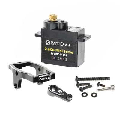 RampCrab RC Steering Servo with Servo Mount Bracket and Servo Horn for TRX4M RC Car, 1/18 Upgrades Parts, Suitable for TRX4-M Bronco, Defender, K10 (Black Horn)