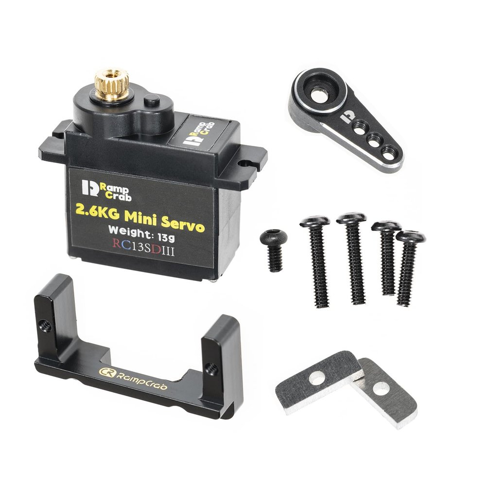 RampCrab RC Steering Servo with Mount Bracket and Servo Horn for FMS FCX24, RC Car Parts, Upgrade Parts for RC Crawler 1/24 Scale FCX24 Power Wagon Butcher & Max Smasher Big Foot, K5 (Black)