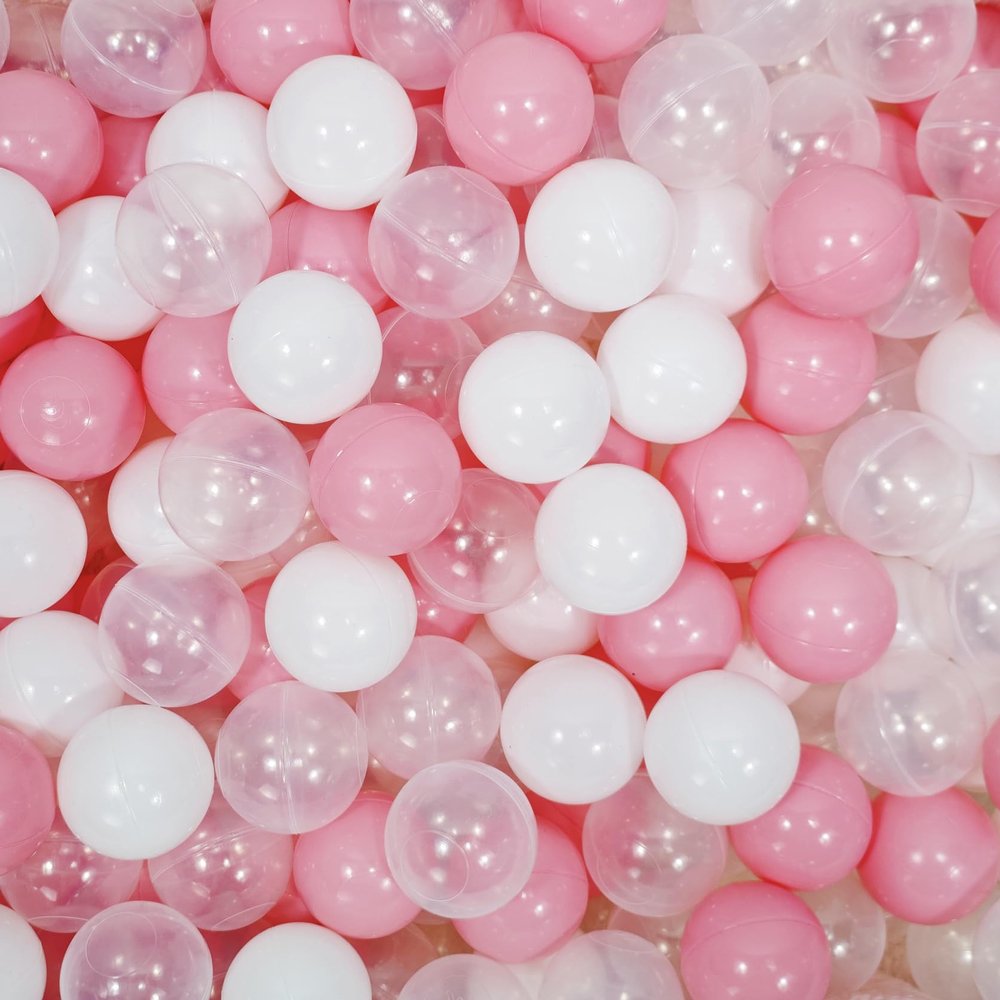 Dekeyoo Ocean Balls Pack of 100 - Clear, Pink, White 2.15 Inch Plastic Balls for Ball Pit, Tent, Playhouse, Kids Party Toy