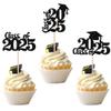 30 PCS 2025 Graduation Cupcake Toppers Glitter Class of 2025 Graduation Cap Cupcake Picks for 2025 Graduation Theme Party Cake Decorations Supplies Black view 1