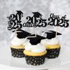 30 PCS 2025 Graduation Cupcake Toppers Glitter Class of 2025 Graduation Cap Cupcake Picks for 2025 Graduation Theme Party Cake Decorations Supplies Black view 4