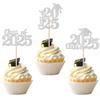 30 PCS Class of 2025 Bachelor Cap Cupcake Toppers Glitter 2025 Graduation Cupcake Picks Decorations for Class of 2025 Graduation Theme Party Cake Decoration Supplies Silver view 1