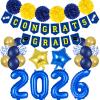 2026 Graduation Banner Party Decorations Blue and Yellow, Congrats Grad Banner and 2026 Graduation Foil Balloons for Blue and Yellow Congratulations 2026 Graduation Party Decorations view 1