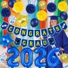 2026 Graduation Banner Party Decorations Blue and Yellow, Congrats Grad Banner and 2026 Graduation Foil Balloons for Blue and Yellow Congratulations 2026 Graduation Party Decorations view 3