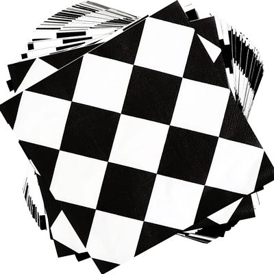 40pcs Black & White Checkered Race Car Birthday Party Supplies - Disposable Checkered Flag Napkins for Nascar Racing Themed Party Decorations & Favors