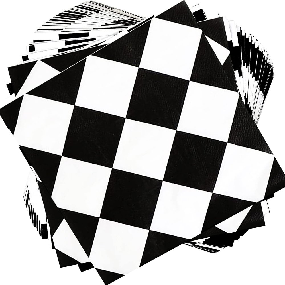 40pcs Black & White Checkered Race Car Birthday Party Supplies - Disposable Checkered Flag Napkins for Nascar Racing Themed Party Decorations & Favors