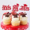 30 PCS 2025 Graduation Cap Cupcake Toppers Class of 2025 Cupcake Picks University Graduation Cake Decorations for 2025 Graduation Theme Party Supplies Red view 4