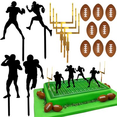 24 PCS Football Cake Decorations Rugby Ball Player Cake Toppers for Football Themed Birthday Party Favors Game Day Party Supplies
