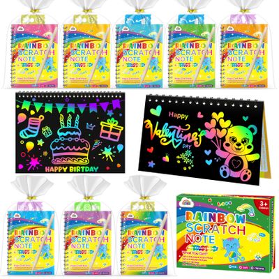 ZMLM Valentines Day Gifts Kids Classroom: 16 Pack Scratch Rainbow Art Notebook Paper, Birthday Party Favors For Kids 4-8, Bulk Goodie Bags Stuffers, Student Prizes From Teacher, Kindergarten Toy