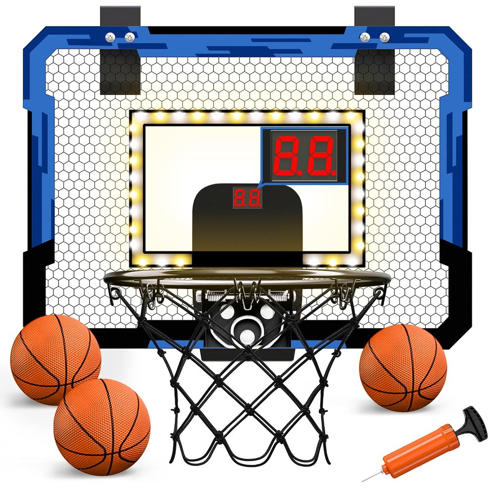 QDRAGON Mini Basketball Hoop with Scoreboard/LED Light, Glow in The Dark Over The Door Basketball Hoop Indoor, Toy Gifts for Kids/Adults/Boys/Girls