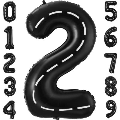 2 Balloons - Racing Car - 40 Inch - Black - 2 Balloon Number - Race Track - Birthday Decor