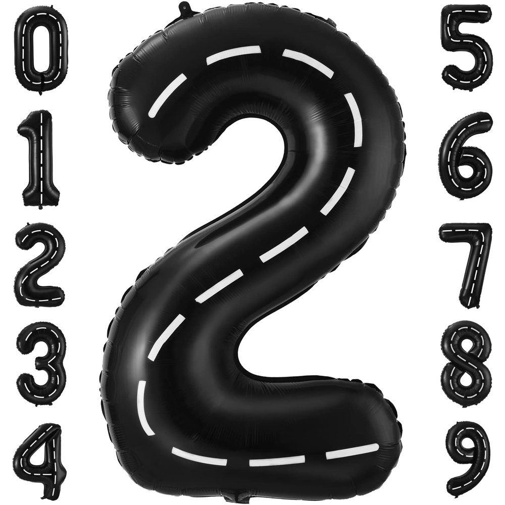 2 Balloons - Racing Car - 40 Inch - Black - 2 Balloon Number - Race Track - Birthday Decor