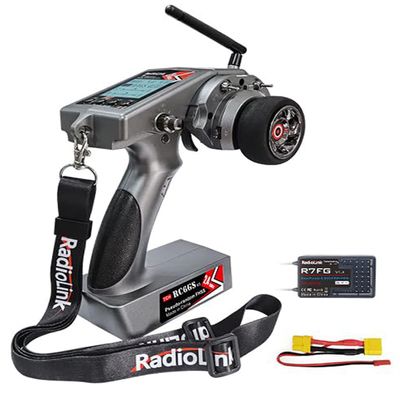 DTXMX RC Radio Transmitter, Radiolink RC6GS V3 7 Channels Controller and R7FG Gyro Receiver, 2.4Ghz Voltage Telemetry & Long Range Control 30 Models Storage for RC Car, Boat, Tanks, Crawler, Buggy