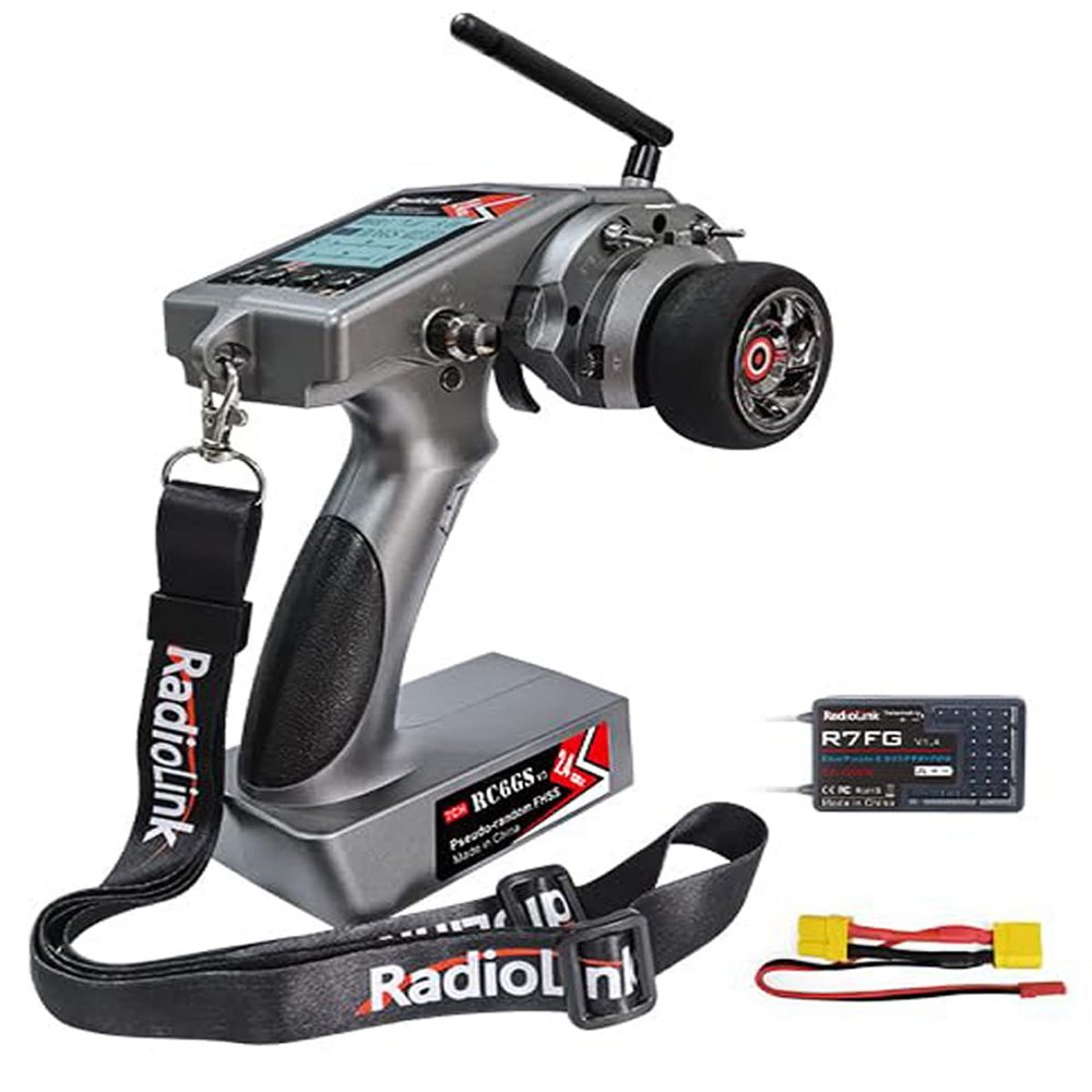 DTXMX RC Radio Transmitter, Radiolink RC6GS V3 7 Channels Controller and R7FG Gyro Receiver, 2.4Ghz Voltage Telemetry & Long Range Control 30 Models Storage for RC Car, Boat, Tanks, Crawler, Buggy
