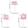 24 Pack Happy Easter Cupcake Toppers Glitter Rabbit Bunny Cupcake Picks Bunny for Happy Easter Spring Themed Baby Shower Kids Birthday Cupcake Decorations Party Supplies Pink view 2