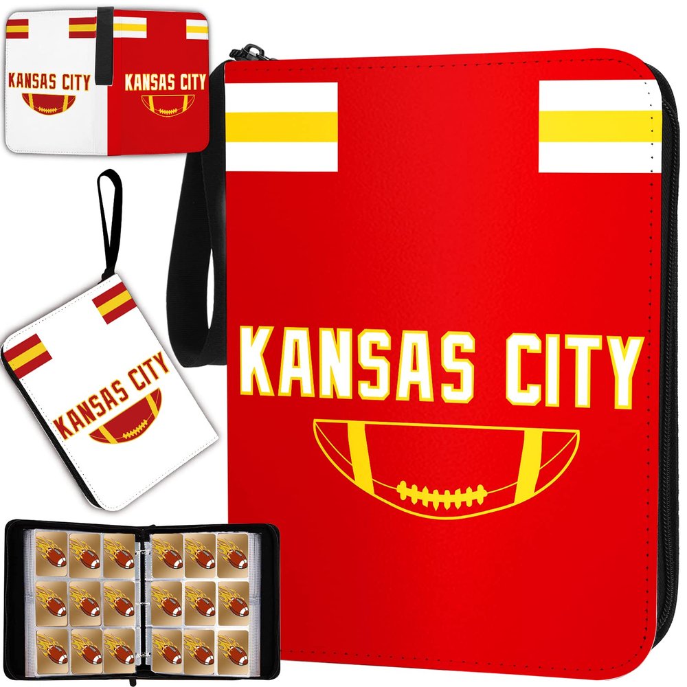 Football Card Binder with Sleeves 900 Pocket, Kansas City Football Card Holder for Trading Cards Sports Card 3 Ring Binder Folder Collector Album Storage Book Case Kids Boys Girls Gift