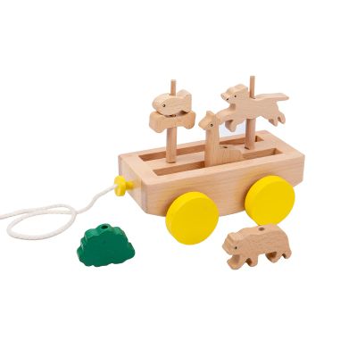 Adena Montessori Wooden Pull Long Trailer Toys - Wooden Pull Car Interactive Animal Towing Toy for Kids 1-3 Years Old Cognitive Development