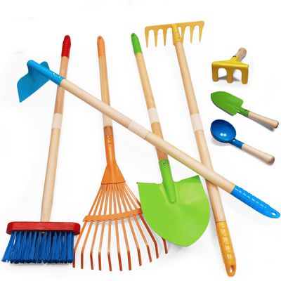 POMIKU 8PCS Kids Gardening Tools, Kids Rake and Shovel Set, Toddler Outdoor Yard Tools, Garden Toys Gifts for Boys Girls Age 3 4 5 6 7 8 Years Old