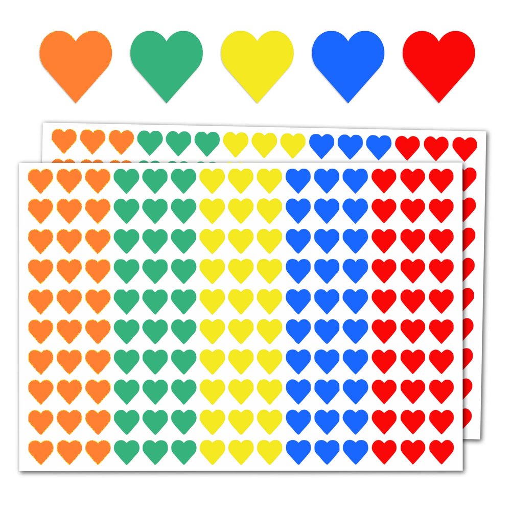3000 Pieces - 1/2" Small Heart Stickers for Kids, Mini Tiny Heart Shaped Labels - 5 Colors