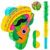 Lewtemi Cactus Piata Mini Sombrero Party Hats Mexican Fiesta Decorations with Piata Stick Blindfold Confetti Set, 16.1 x 13 x 3 Inch view 1