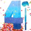 Sratte Number 1 2 3 4 5 6 7 8 9 Piata with Stick Blindfold Confetti, Gradient Blue Piata for Kids Boys Girls Birthday Party Anniversary Decorations Supplies(Number 4) view 1