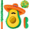 Avocado Piata Mini Sombrero Hats Mexican Fiesta Game Favors with Piata Stick Blindfold Confetti Set, 15.4 x 13 x 3 Inch view 1